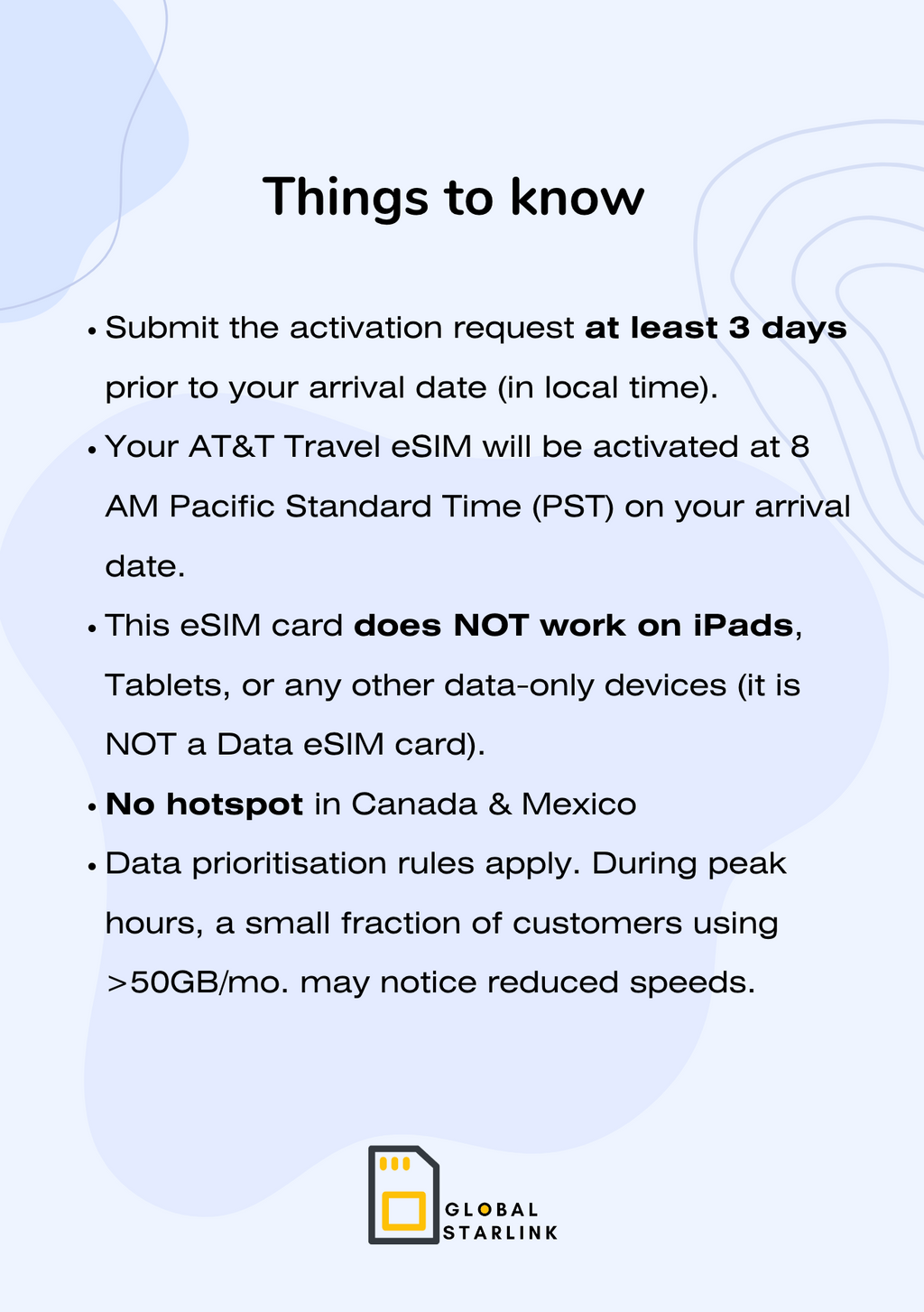USA, Canada & Mexico Prepaid Travel eSIM Card - AT&T