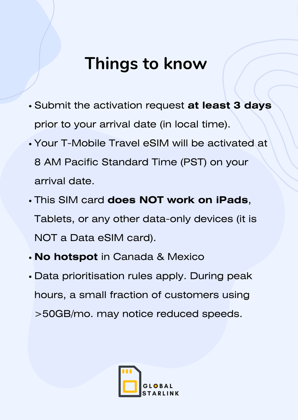 USA & Hawaii Prepaid Travel eSIM Card Unlimited Data - T Mobile